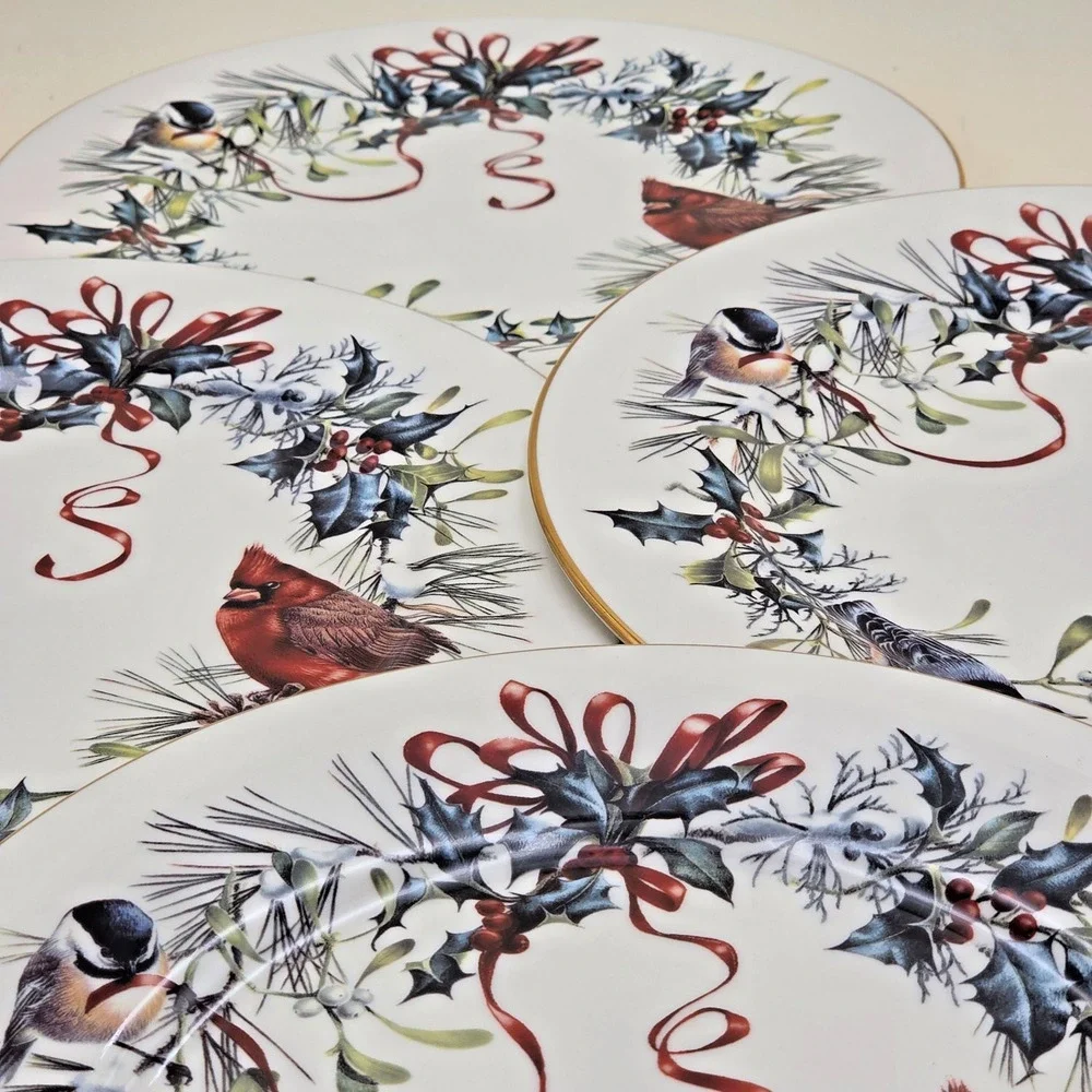 Lenox Winter Greetings Dinner Plate Set of 4 USA Millennium 10.75 Fine Ivory VTG